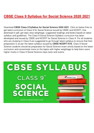 CBSE Syllabus for Class 9 Social Science Revised for 2020-21| Download in PDF