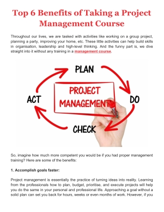 Top 6 Benefits Of Taking A Project Management Course