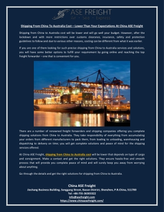 Shipping From China To Australia Cost – Lower Than Your Expectations At China ASE Freight