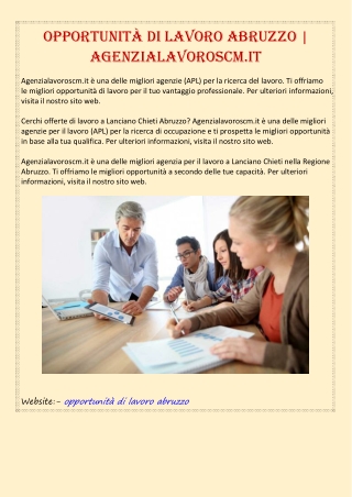 opportunità di lavoro abruzzo | Agenzialavoroscm.it