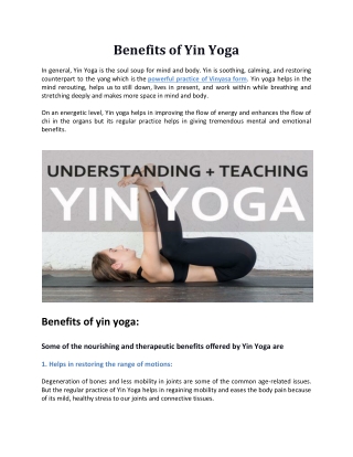 Benefits of Yin Yoga