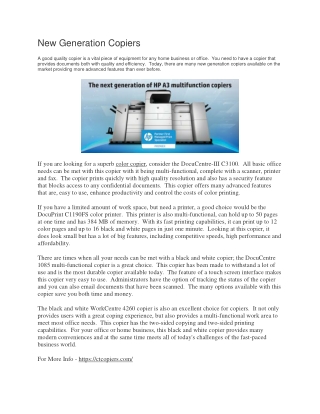 New Generation Copiers