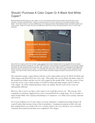 Should I Purchase A Color Copier Or A Black And White Copier