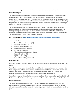 Remote Monitoring and Control Market Research Report- Forecast till 2025
