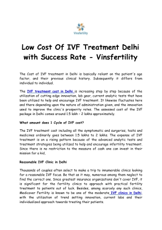 Low Cost Of IVF Treatment Delhi with Success Rate - Vinsfertility