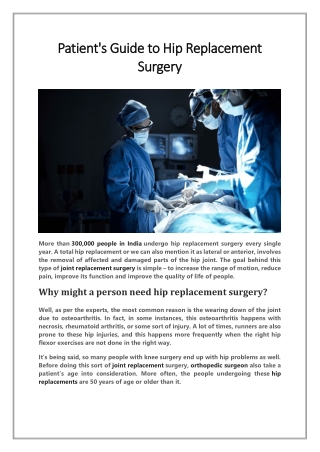 Patient's guide to hip replacement surgery