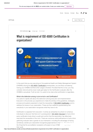 What is requirement of ISO 45001 Certification in organizations?