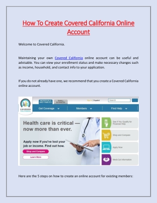 How To Create Covered California Online Account