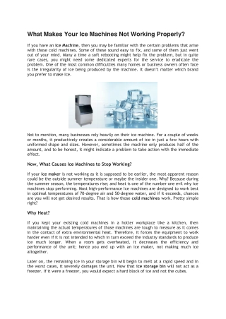 What Makes Your Ice Machines Not Working Properly?