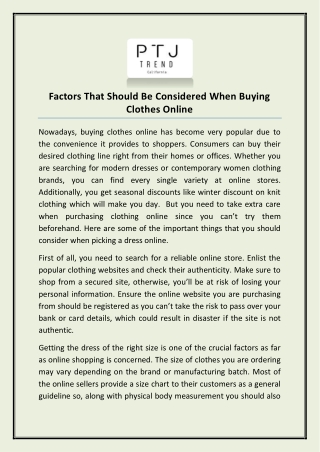 Factors That Should Be Considered When Buying Clothes Online