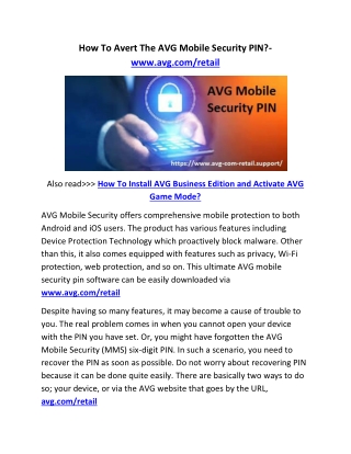 How To Avert The AVG Mobile Security PIN?- www.avg.com/retail
