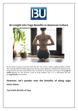 An insight into Yoga Benefits in American Culture