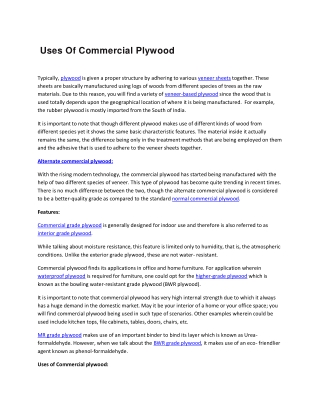 Uses Of Commercial Plywood