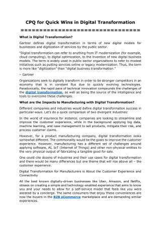 CPQ for Quick Wins in Digital Transformation