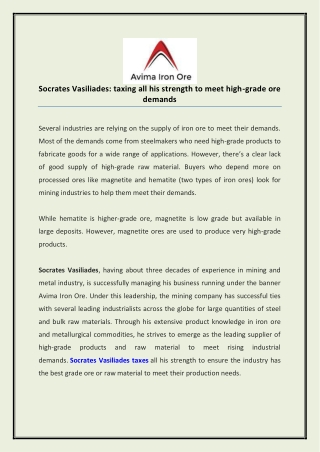 Socrates Vasiliades: taxing all his strength to meet high-grade ore demands
