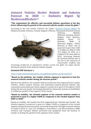 Armored Vehicles Market Outlook and Industry Forecast to 2025 — Exclusive Report by MarketsandMarkets™