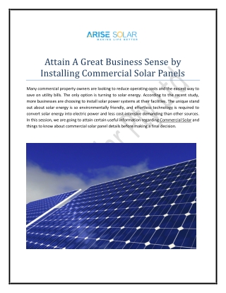 Attain A Great Business Sense by Installing Commercial Solar Panels