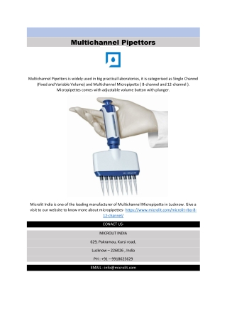 Multichannel Pipettors by Microlit India