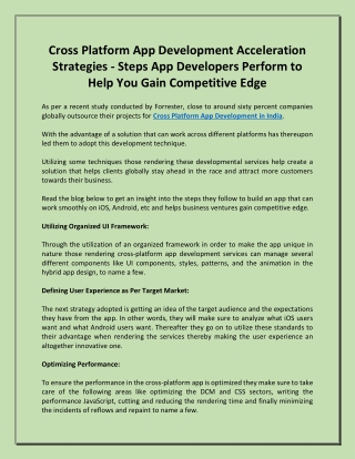 Cross Platform App Development Acceleration Strategies