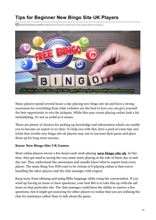 Tips for Beginner New Bingo Site UK Players