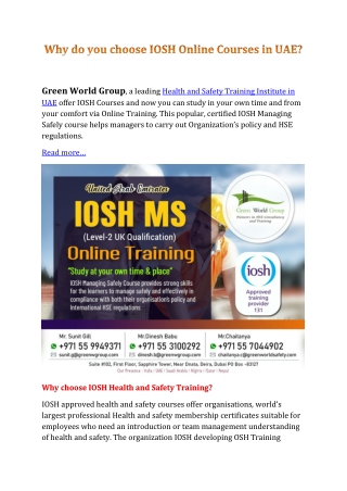 Why do you choose IOSH Online Courses in UAE?