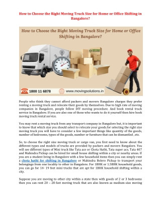 How to Choose the Right Moving Truck Size for Home or Office Shifting in Bangalore?