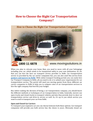 How to Choose the Right Car Transportation Company?