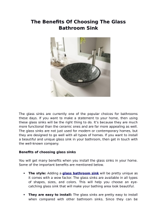 The Benefits Of Choosing The Glass Bathroom Sink