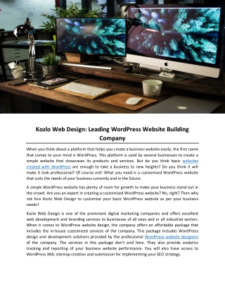 Kozlo Web Design- Leading WordPress Website Building Company