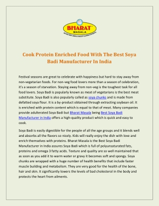 Cook Protein Enriched Food With The Best Soya Badi Manufacturer in India