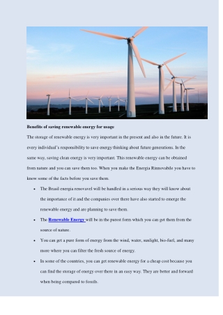 Benefits of saving renewable energy for usage