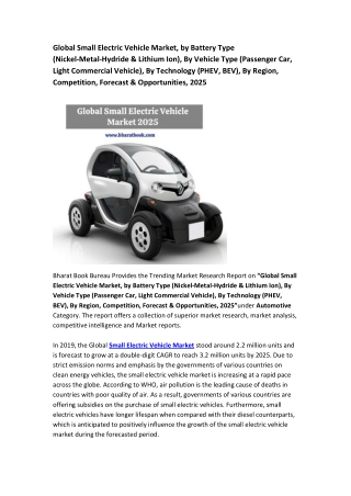 Global Small Electric Vehicle Market: Industry Analysis , Application& Forecast to 2025