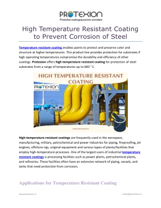 High Temperature Resistant Coating to Prevent Corrosion of Steel