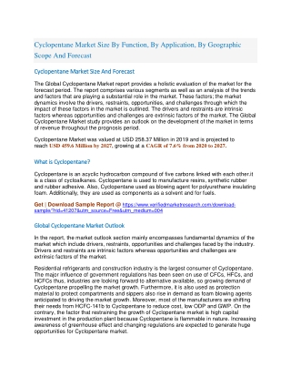 Cyclopentane Market Size By Function, By Application, By Geographic Scope And Forecast