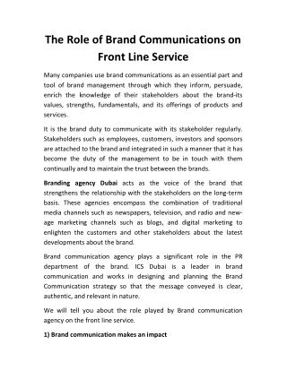 The Role of Brand Communications on Front Line Service