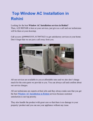 Top Window AC Installation in Rohini