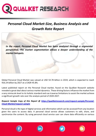 Personal Cloud Market Size will Escalate Rapidly in the Near Future | Industry Forecast Report by 2027