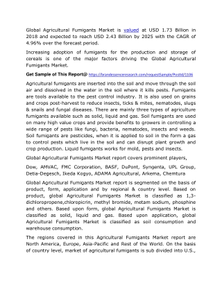 Agricultural Fumigants Market Size - Global Analysis, Regional Trend, Industry Demand, Forecast to 2025