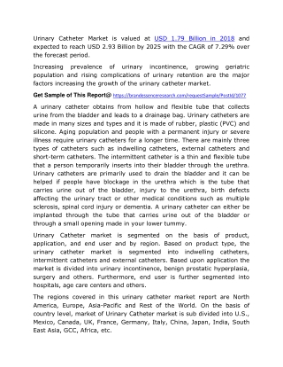 Urinary Catheters Market Size - Global Analysis, Regional Trend, Industry Demand, Forecast to 2025