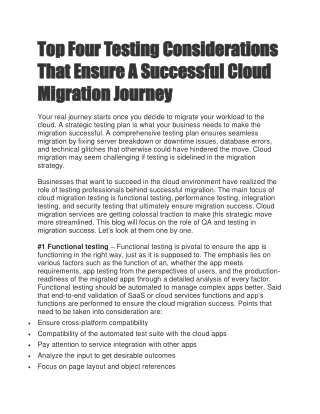 Top Four Testing Considerations That Ensure A Successful Cloud Migration Journey