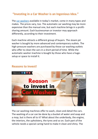 Things need to know while investing in car washe machines.