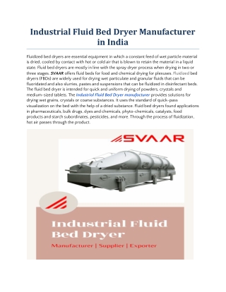 Industrial Fluid Bed Dryer Manufacturer in India