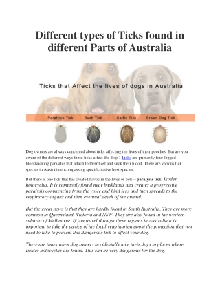 Different types of Ticks found in different Parts of Australia