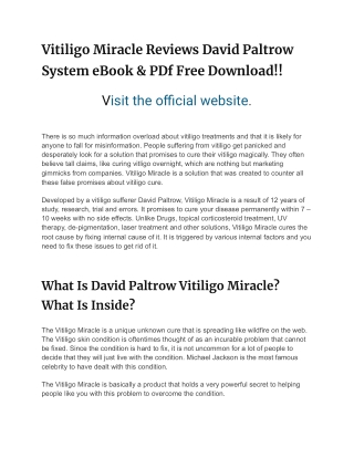 Vitiligo Miracle Reviews David Paltrow System eBook & PDf ...