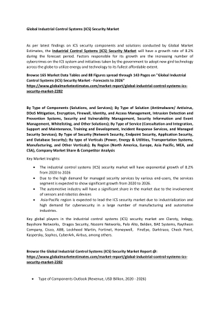 Global Industrial Control Systems (ICS) Security Market Size, Trends & Analysis - Forecasts to 2026