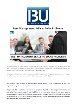 Best Management Skills to Solve Problems