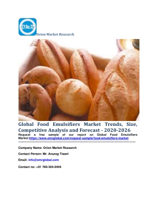 Global Food Emulsifiers Market Trends, Size, Competitive Analysis and Forecast - 2020-2026