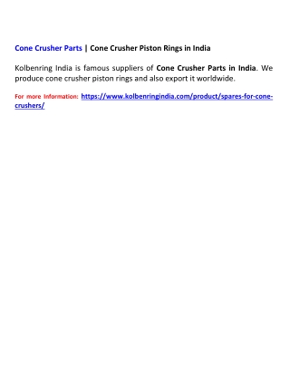 Cone Crusher Parts | Cone Crusher Piston Rings in India
