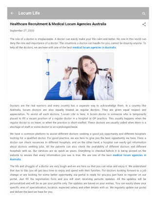 Healthcare Recruitment & Medical Locum Agencies Australia