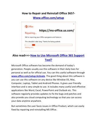 How to Repair and Reinstall Office 365?- Www.office.com/setup